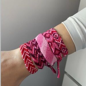 Pink and Red Woven Friendship Bracelets